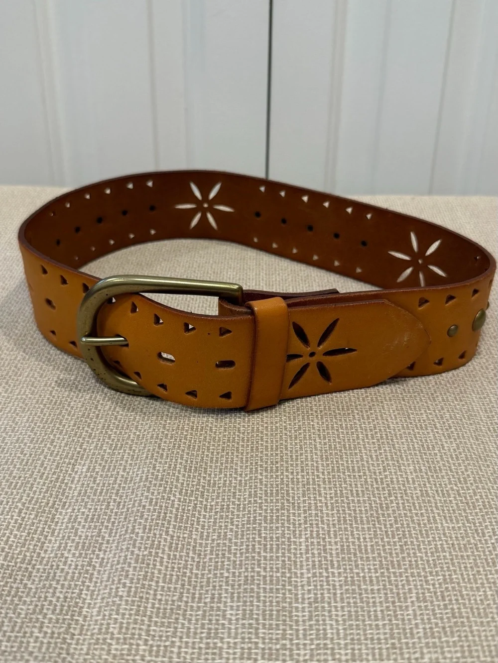 Western Style Genuine Leather Cutout Brown Women’s Belt Size S